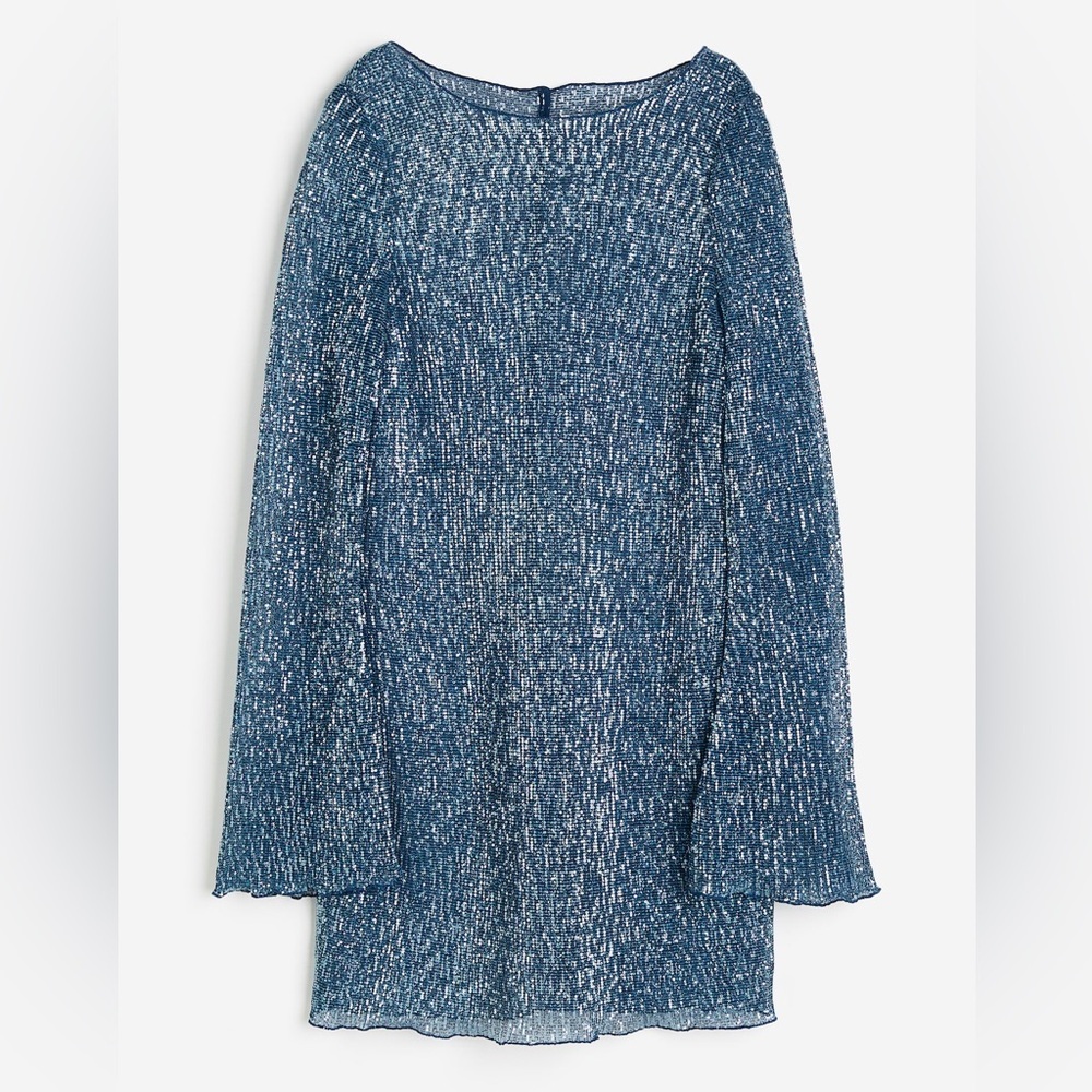 H&M Shimmering Blue Long Sleeve Dress